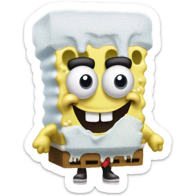 Spongebob Squarepants with white flour coming out of his nose and a black eye sticker