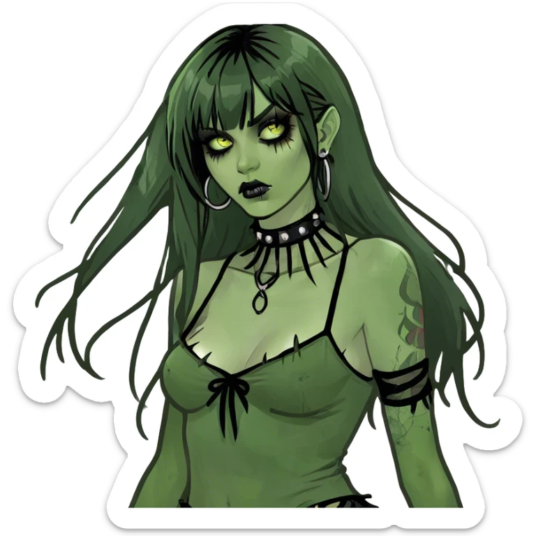 gotic girl zombie whit black hair and fringe emoji sticker