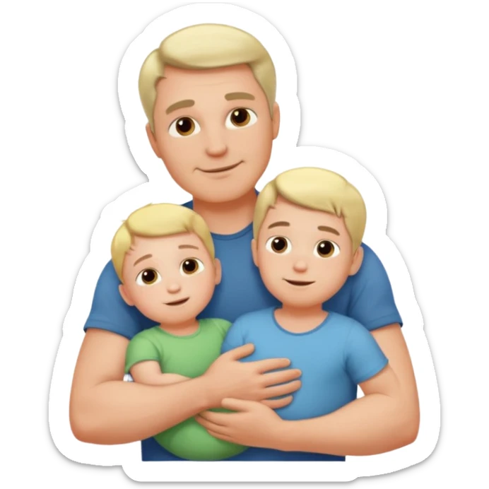The father stands under the soft sunlight, his strong arms holding his child close to his chest, his gentle face glowing with a warm smile. sticker