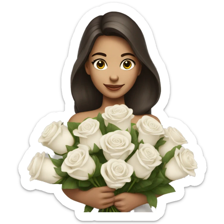 beautiful brunette girl with a bouquet of white roses sticker