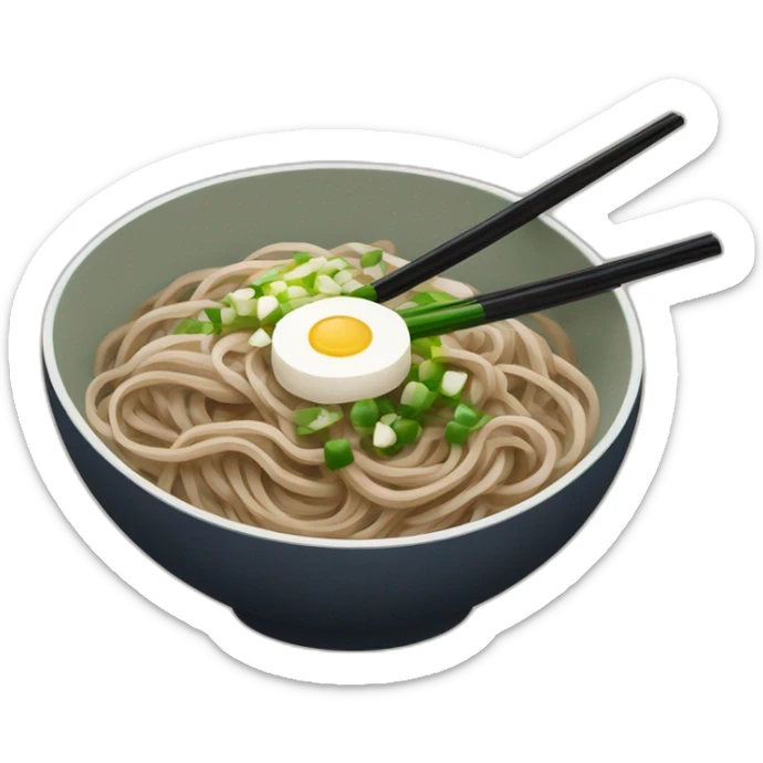 bowl of japanese buckwheat soba noodles with two chopsticks and spring onions sticker