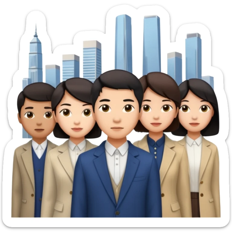 urban tall building background,  asian people rejecting traditional norms sticker