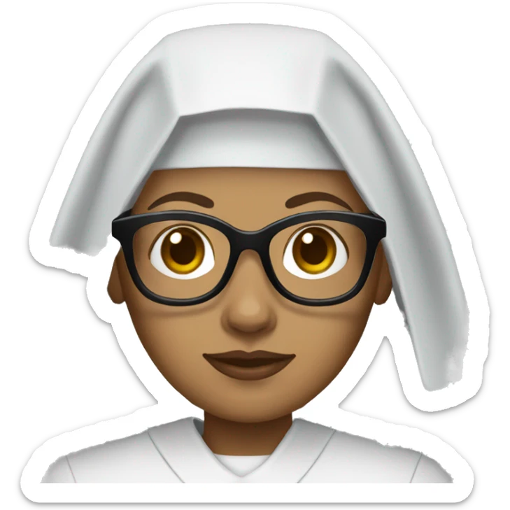 Female nun with medium skin tone and curly hair wearing spike Lee glasses sticker