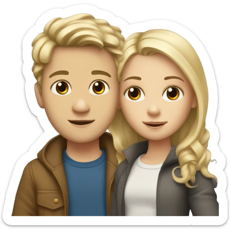 White boy with blond hair and hazel eyes with a white girl with brunette hair  sticker