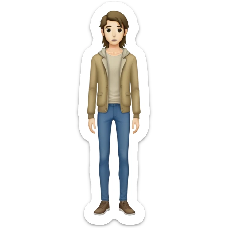 full body very skinny male figure standing wearing clothes with long hair sticker