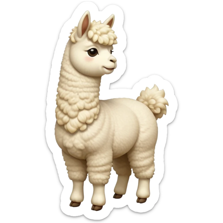 cinematic-[cream alpaca]-realistic-full-body-standing-emoji,-tail-flicking-lazily,-head-tilted-dramatically,-curly-[cream]-fur,-simplified-yet-realistic-focused-features,-highly-detailed,-glowing-with-an-almost-sarcastic-glow sticker
