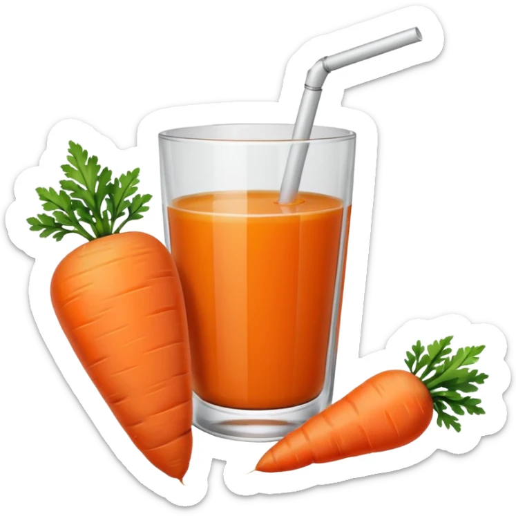 a glass of carrot juice with a carrot beside it, simple, clear sticker