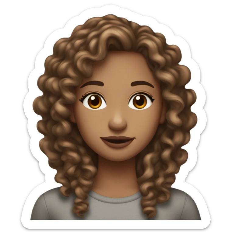 Girl with long curly hair, brownish, hazel eyes, freckles, long eyelashes and medium to light skin tone and midsize lips ￼ sticker