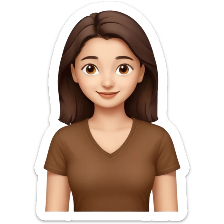 ipretty bratz emoji of alia bhatt wearing a V neck brown tshirt. She should look like Alia Bhatt sticker
