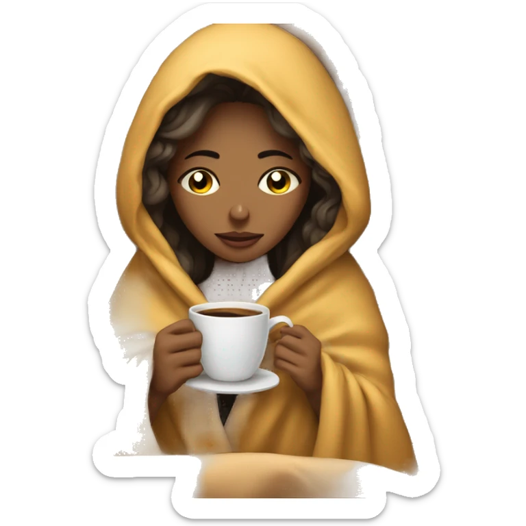 girl inside a blanket sipping coffee eyes closed sticker
