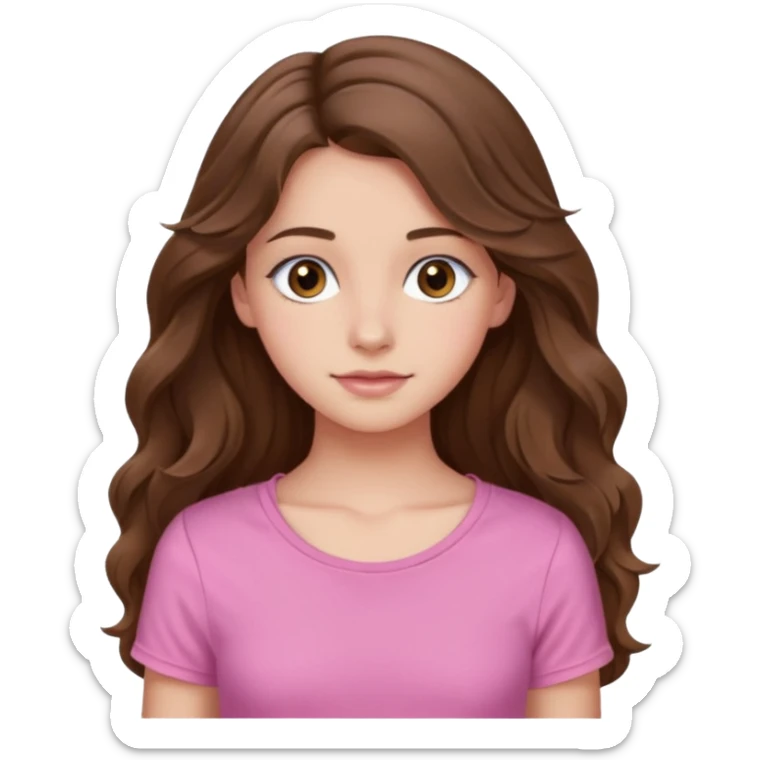 teenager, long brown hair wavy, hazel eyes, pink, beautiful, stunning, little clothing sticker