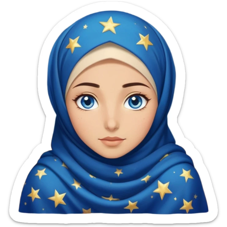 Turkish beautiful finish Konya girl blue eyes with starry night hijab dress and watching the sky on the ground  sticker