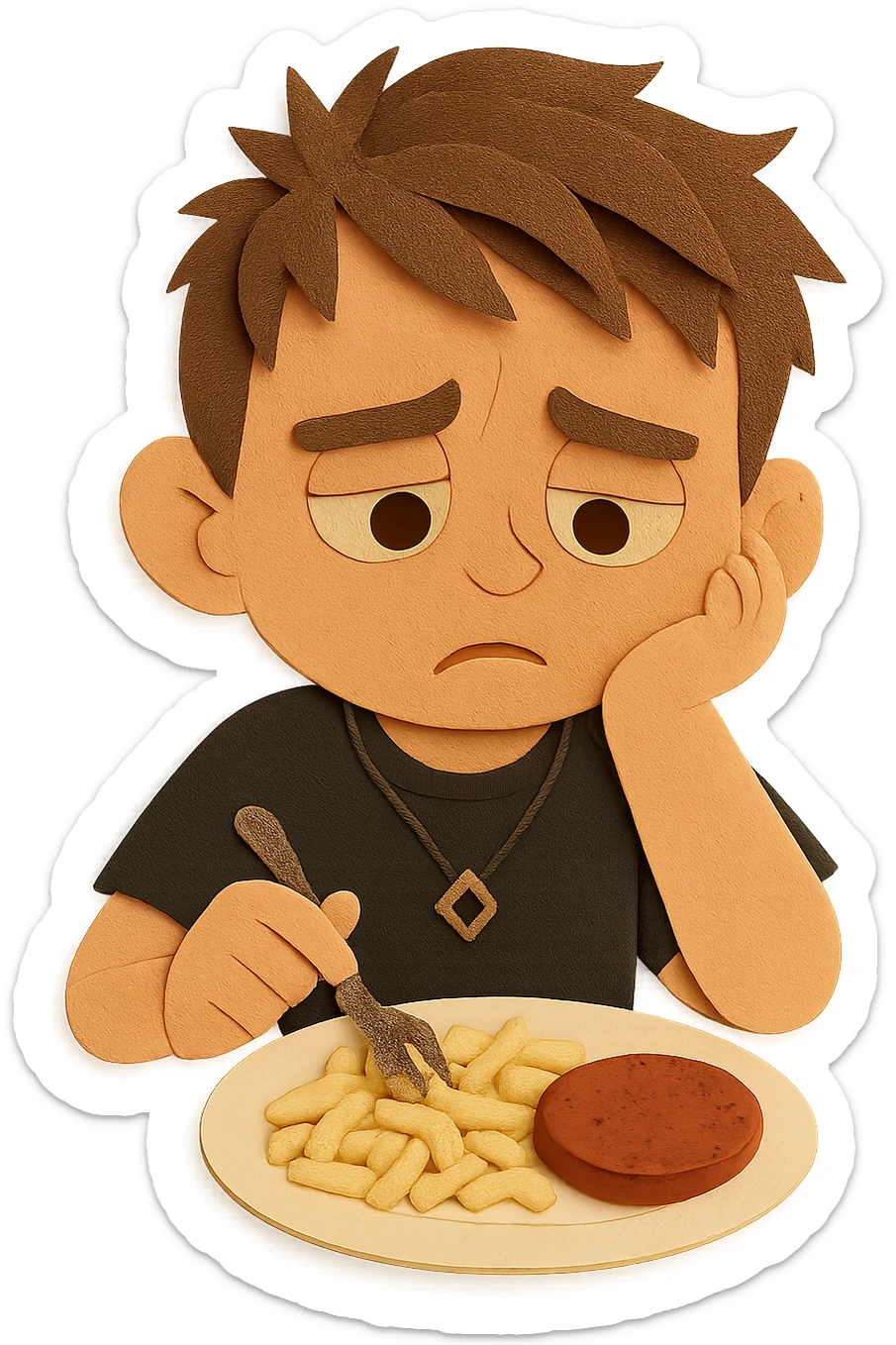 Now he looks slightly worried — he was told that if he doesn't eat protein, he might not grow up. sticker