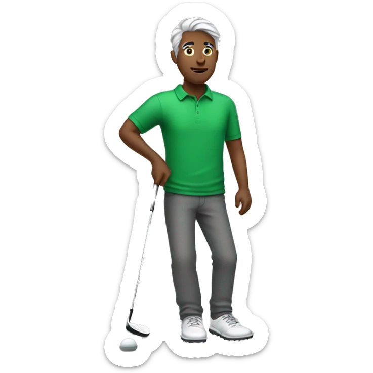 guy with green T-shirt and dark with gray hair golfing sticker