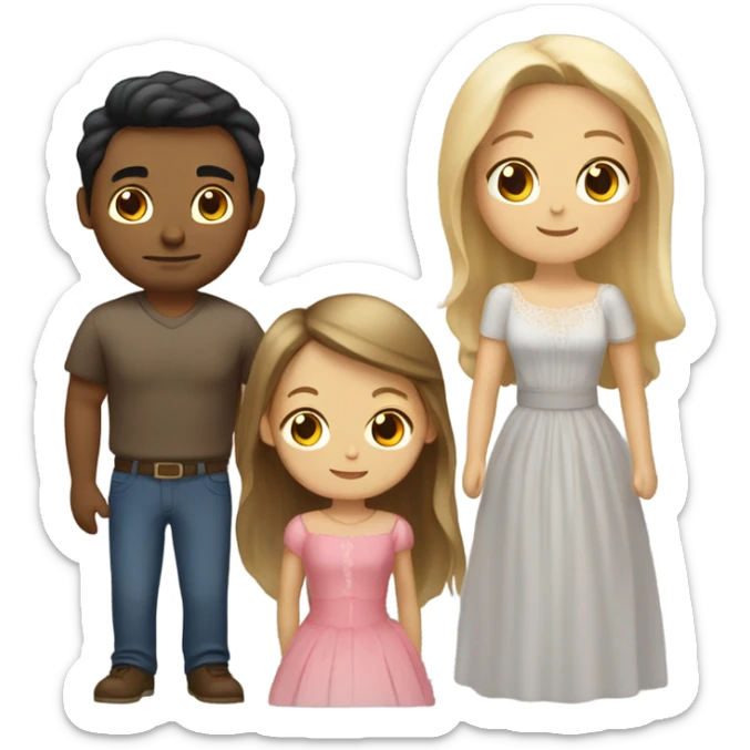 Puerto rican beard short black hair  husband with blond long hair wife and brown long hair daughter Family  sticker