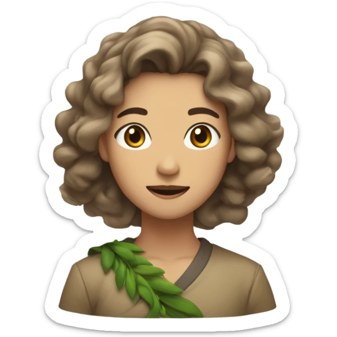 A woman of Asian appearance. Wheat-colored skin, with waist-length hair, is loose, blown up by the wind, the hair is brown highlights, slightly curly, big wavy look. His eyes were green, and he wore a wreath in his hair. sticker
