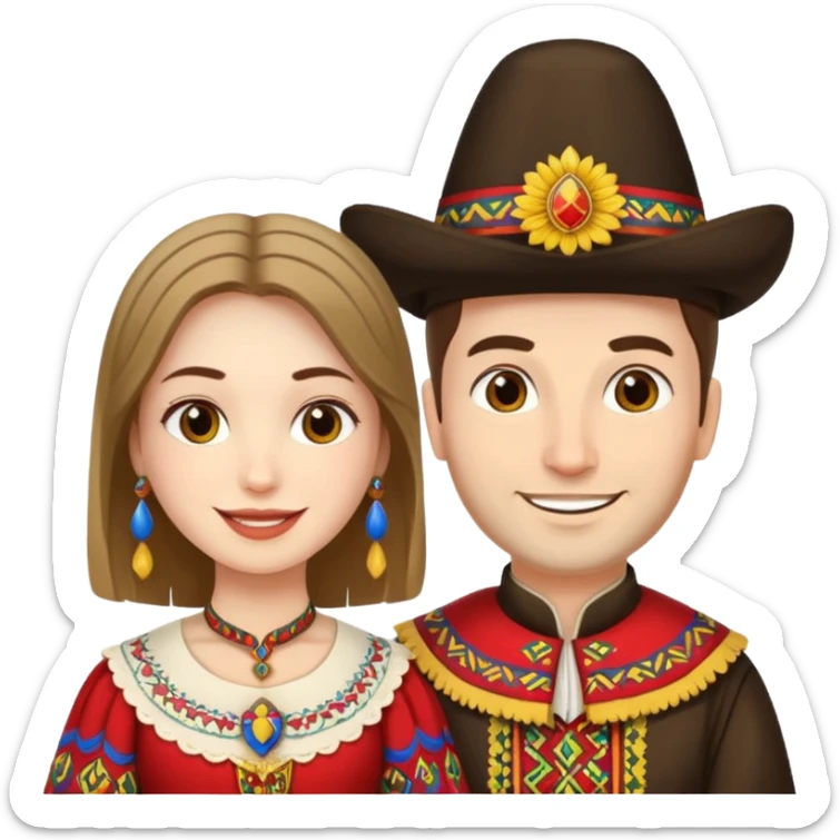 An woman dressed in a national Romanian costume and a men right next to her dressed in a Romanian national costume sticker