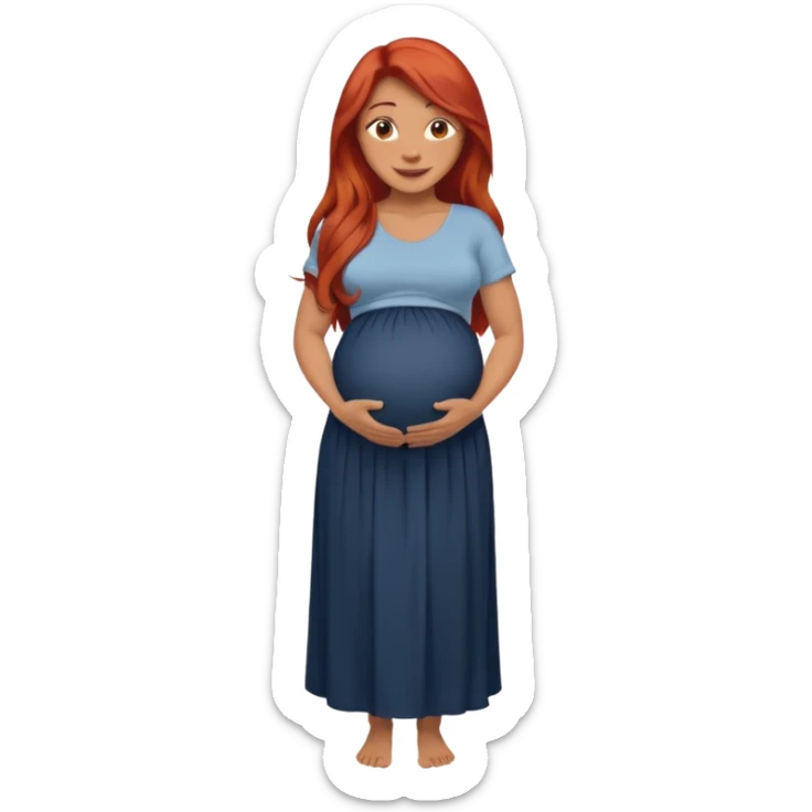 Make a strong women with long red hair, pregnant with maxi skirt, pretty and grown up, tanner sticker