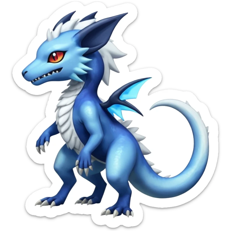 White glossy soft silky furry iridescent Salandit-Zeraora-Absol-Shinx-fusion-hybrid, full body sticker