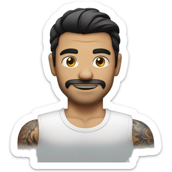 man with a white shirt and black hair with an arm full of tattoos sticker