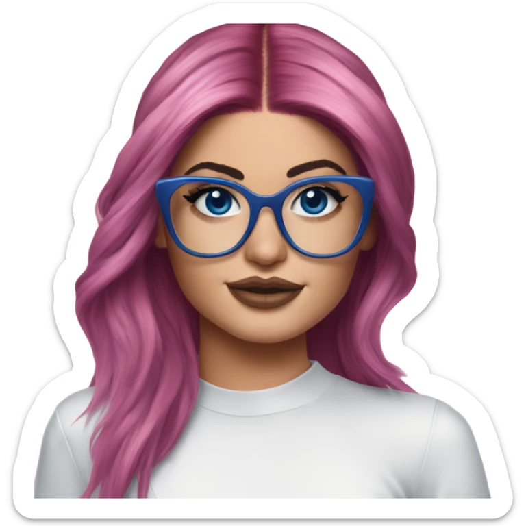 Photo Realistic kylie jenner stylish pink hair BLUE eyes and glasses dress sticker