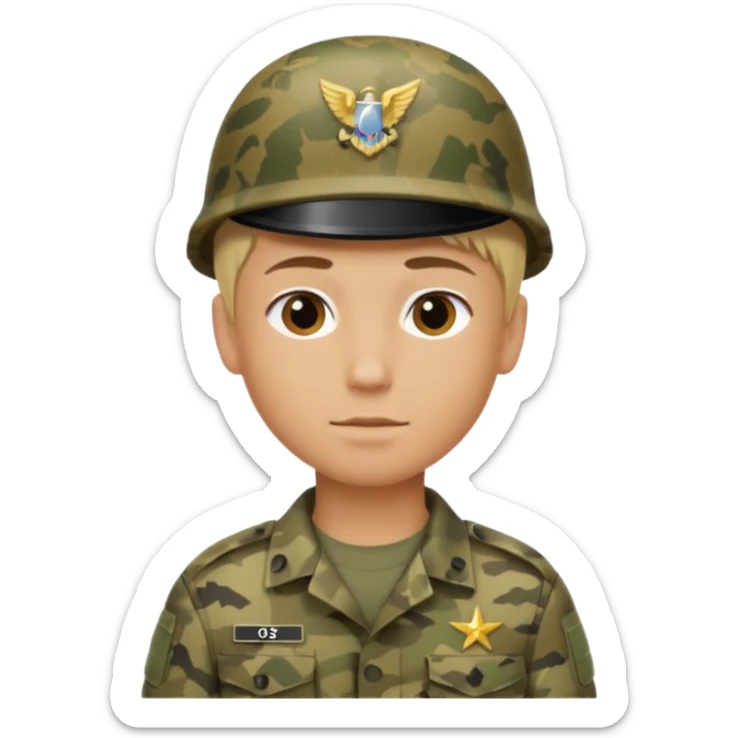 a soldier with short blonde hair in camo male sticker