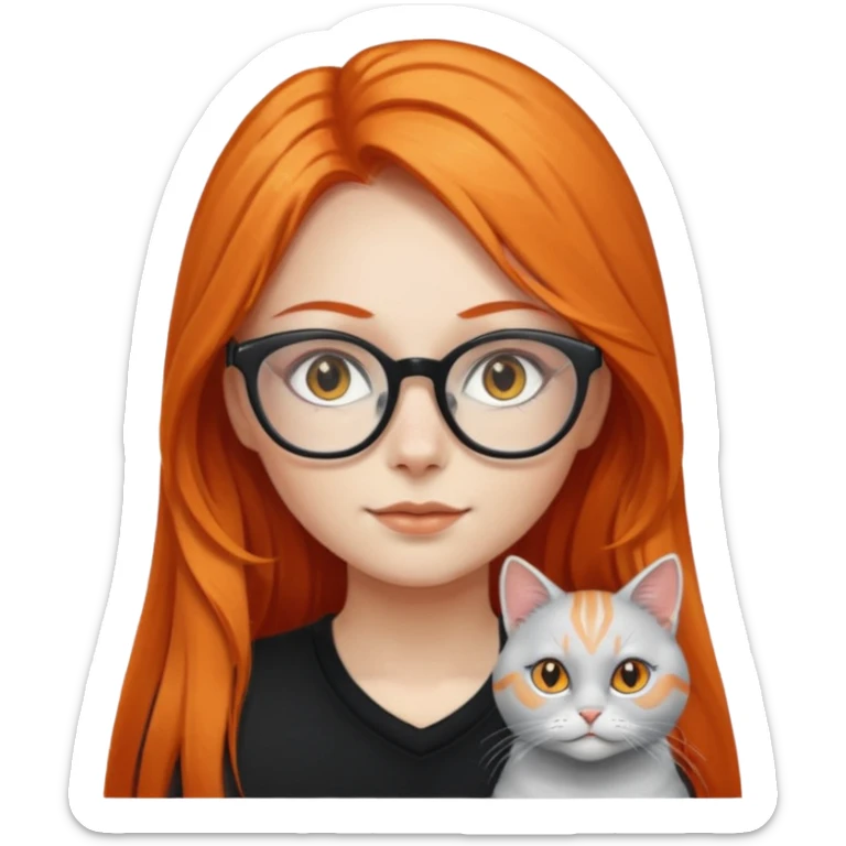 girl with very long orange hair, and silver cat-eyed glasses. Black clothes sticker