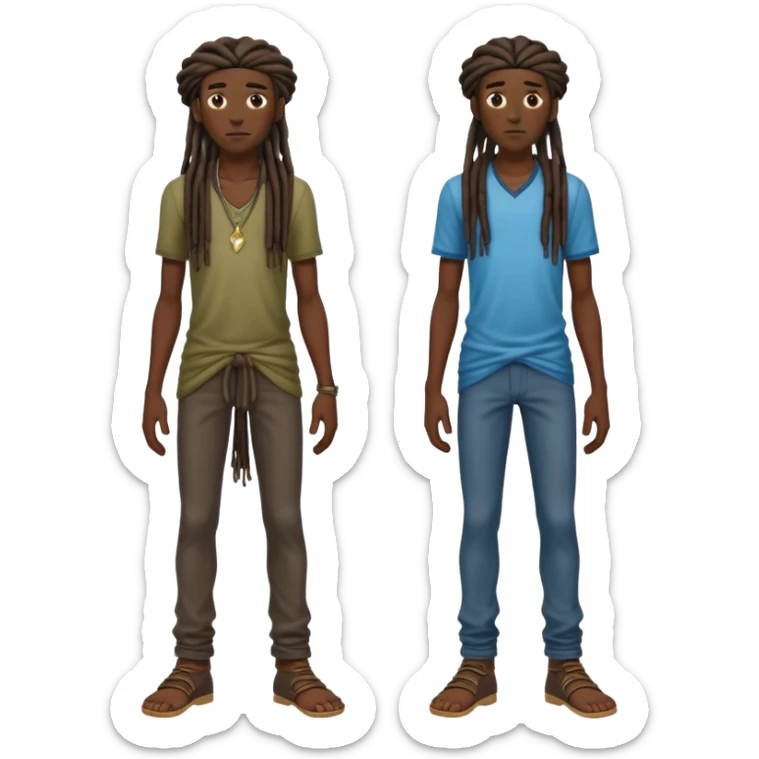 full body very skinny African American male figure standing wearing clothes with long dreadlocks sticker