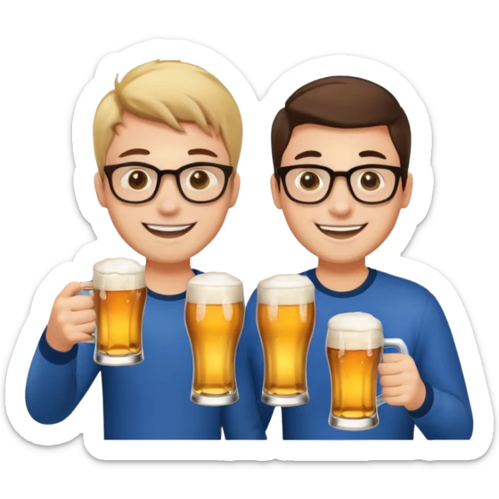 Two young guys holding a glass of beer in their hand and clinking glasses of beer sticker
