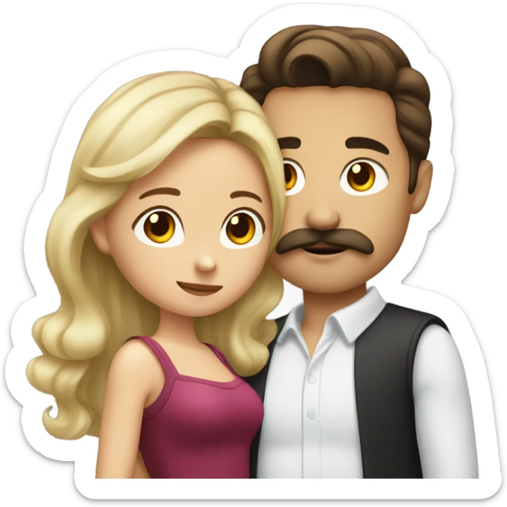 Man with brown hair and blond mustache kissed beautiful girl with dark brown hair  sticker