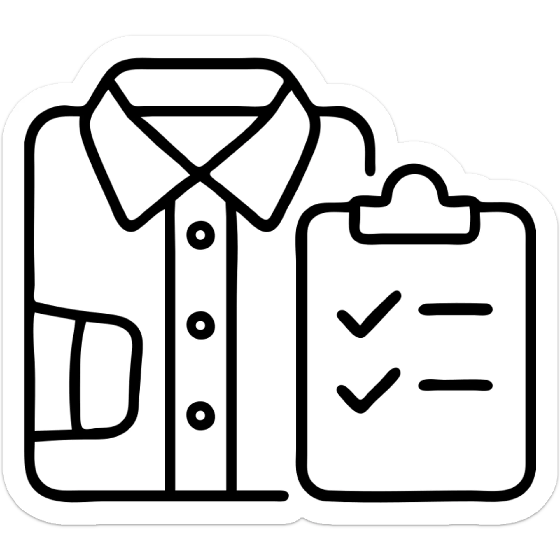 Outline of folded shirt with clipboard nearby, planning stylish work fits sticker