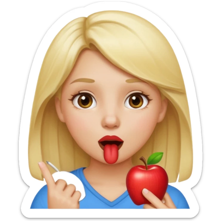 apple style emoji of a girl with a finger in her mouth, playful expression sticker