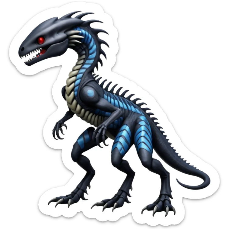 Duskull-Sergal-Salandit-Xenomorph-hybrid-fantasy-creature (full body) with colored scale pattern markings sticker