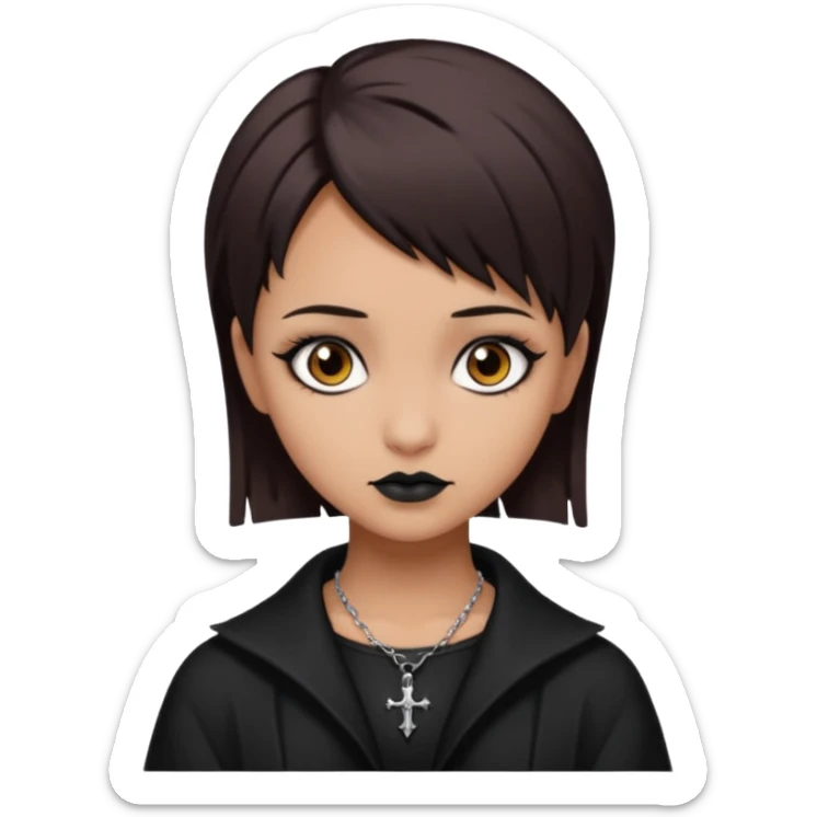 Short brown hair tan skin dark brown eyes goth girl sticker
