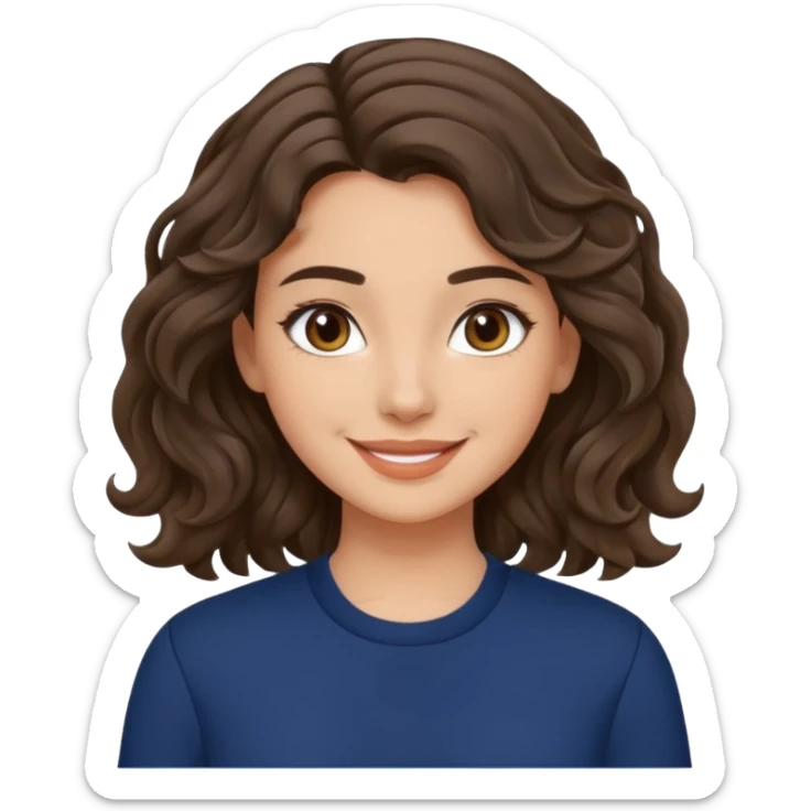 A brunette wavy hair girl, with fair/olive skin, simple makeup wearing navy blue clothes sticker