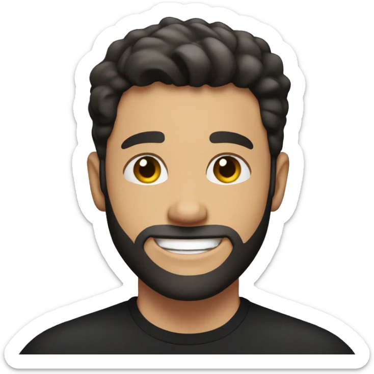 white Young man, with black short hair, and a faded beard, smiling really happy, and muscular but with a black t shirt on sticker