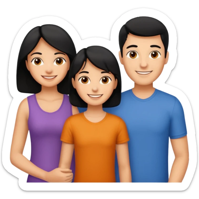 A family of a man, a woman and a boy, tanned, having black hair sticker