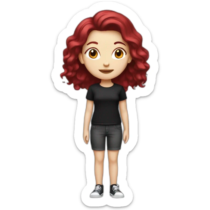 a white girl with burgundy hair in a black T-shirt sticker