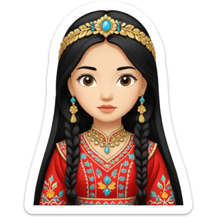 Uzbek girl who has long black hair and beautiful traditional dress sticker