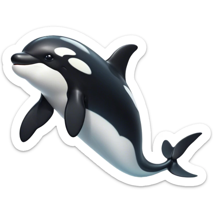 Cinematic Noble orca Portrait Emoji, Poised and majestic, with a sleek, streamlined black-and-white body, piercing intelligent eyes, and a powerful, commanding presence, Simplified yet sharp and sophisticated features, highly detailed, glowing with a soft oceanic radiance, high shine, intelligent and formidable, stylized with an air of deep-sea dominance, focused and alert, soft glowing outline, capturing the essence of an apex predator that appears ready to surge out of the waves with effortless authority! sticker