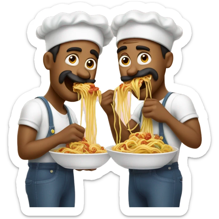 Two men in love eating sphaghetti like the two dogs in that famous Disney dog movie  sticker