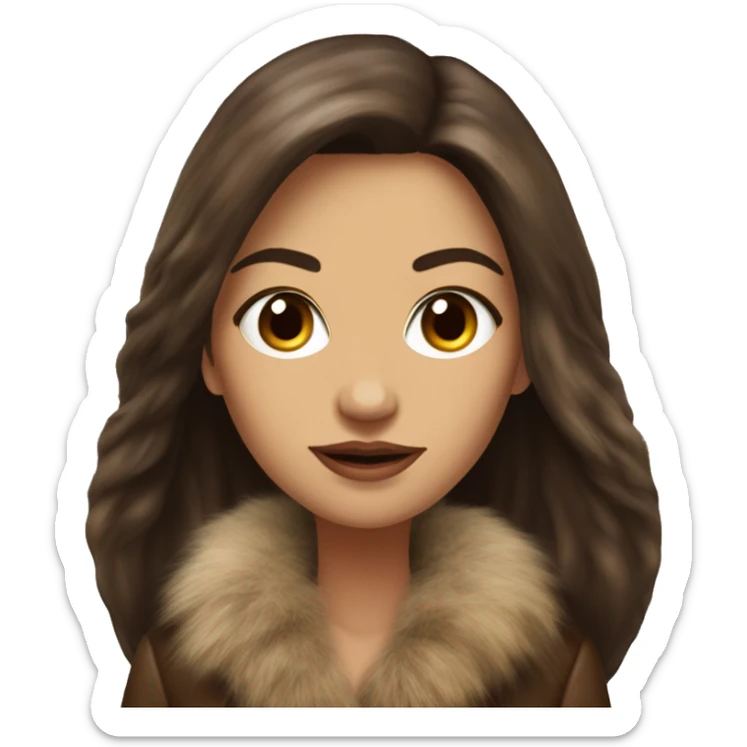 Beautiful Woman Realistic long hair brunette Mob wife big brown fur coat  sticker