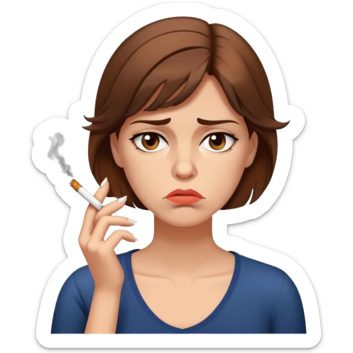 tired woman with brown hair smoking a cigarette looking fed up and exhausted sticker