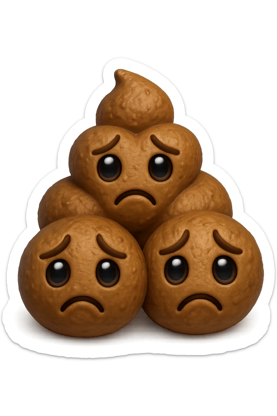 emoji stile iphone di una montagnetta di feci umane realistiche a palline tristi, iperrealistico 4k sticker