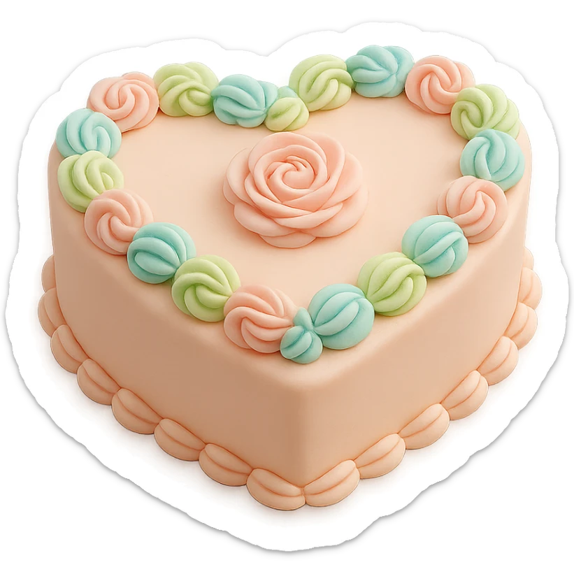 heart-shaped fondant cake with piped rosettes sticker