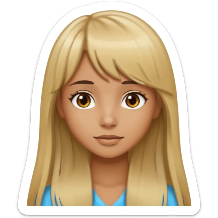 tan girl with long brown hair blonde streaks and bangs and brown eyes sticker