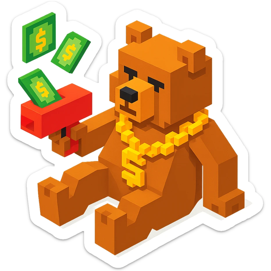 Russian grizzly bear with a rapper chain and money gun, in a relaxed pose sticker