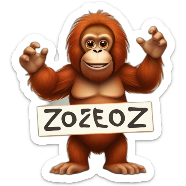 An orangutan with a sign in his hands with the inscription "Zozek Lo"An orangutan with a sign in his hands with the inscription "Zozek Loz" sticker