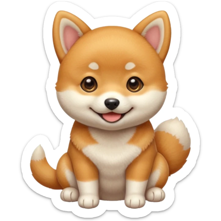 3 month old Shiba Inu puppy, big round eyes, soft orange and white fur, tiny paws, smiling expression, emoji style, simple vector, clean lines, soft shading, pastel background, centered, 1:1 ratio, high quality, cute sticker design sticker