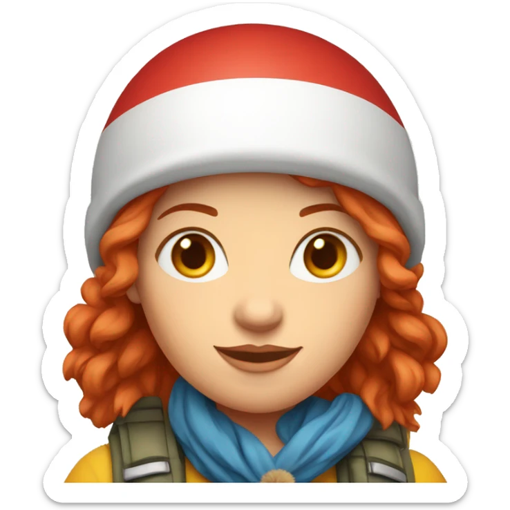 female winter mountaineer red hair holding easter red egg and greek flag  sticker